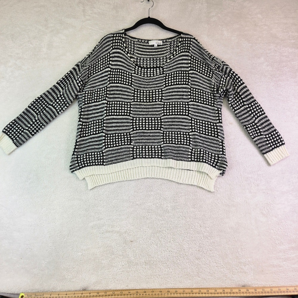Isla Maude Womens Black White Geometric Knit Sweater Long Sleeve Pullover Large